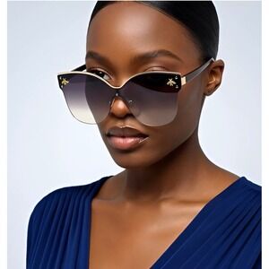 Rimless Shield Sunglasses Bee Gold UV400 Protection Fashion Shades Eye Glasses
